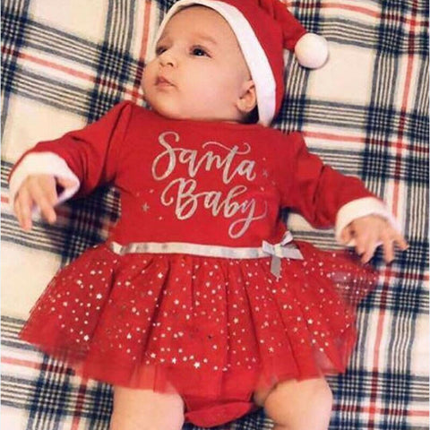 2019 New Christmas Newborn Infant Baby Girl Red Dress Bow Sequins Tutu Party Dress For Baby Girl Long Sleeve Xmas Costumes