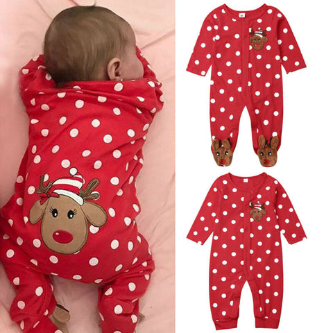 Pudcoco Autumn Christmas Newborn Baby Girl Boys Clothes Deer Printed Long Sleeve One-Piece Xmas Romper Jumpsuit Outfits
