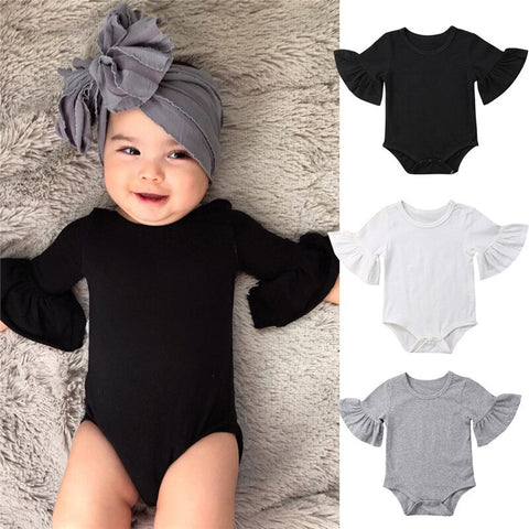 5 Color Newborn Infant Baby Girl Clothes Flared Sleeve Romper Jumpsuit Sunsuit Toddler Outfits Cotton New Born Girls Baby Onesie