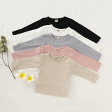 2019 Newborn Baby Girls Clothes Solid Ribbed Long Sleeve T-shirt Spring Autumn Cotton O-neck Tees Toddler Kids Boys Clothes