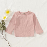 2019 Newborn Baby Girls Clothes Solid Ribbed Long Sleeve T-shirt Spring Autumn Cotton O-neck Tees Toddler Kids Boys Clothes