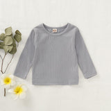 2019 Newborn Baby Girls Clothes Solid Ribbed Long Sleeve T-shirt Spring Autumn Cotton O-neck Tees Toddler Kids Boys Clothes
