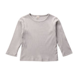 Boys Girls Children Pure Color T Shirts Autumn Newbron Knitted Long Sleeve Cotton Round Neck T-shirts Tees Tops Baby Boy Clothes