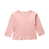 Boys Girls Children Pure Color T Shirts Autumn Newbron Knitted Long Sleeve Cotton Round Neck T-shirts Tees Tops Baby Boy Clothes