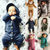 Winter Infant Baby Boy Girl Cotton Hooded Romper Jumpsuit Clothes Outfit