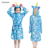 Children Bathrobe for Girls Kigurumi Unicorn Pyjamas Kids Colar Fleece Boys Bathrobes Nightgown Baby Sleepwear Hoodie Bath Robe