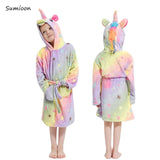 Children Bathrobe for Girls Kigurumi Unicorn Pyjamas Kids Colar Fleece Boys Bathrobes Nightgown Baby Sleepwear Hoodie Bath Robe