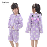 Children Bathrobe for Girls Kigurumi Unicorn Pyjamas Kids Colar Fleece Boys Bathrobes Nightgown Baby Sleepwear Hoodie Bath Robe