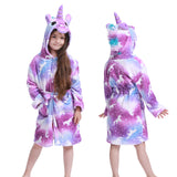 Children Bathrobe for Girls Kigurumi Unicorn Pyjamas Kids Colar Fleece Boys Bathrobes Nightgown Baby Sleepwear Hoodie Bath Robe