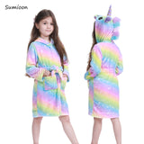 Children Bathrobe for Girls Kigurumi Unicorn Pyjamas Kids Colar Fleece Boys Bathrobes Nightgown Baby Sleepwear Hoodie Bath Robe