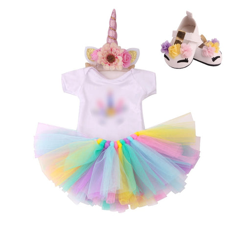 18 inch Girls doll dress Unicorn suit lace skirt with shoes American new born clothes Baby toys fit 43 cm baby dolls c179