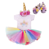 18 inch Girls doll dress Unicorn suit lace skirt with shoes American new born clothes Baby toys fit 43 cm baby dolls c179