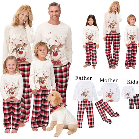 2019 Family Christmas Pajamas Set Deer Print Adult Women Kids Family Matching Clothes Xmas Family Sleepwear 2PCS Sets Top+Pants