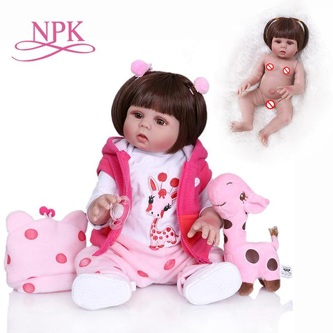 NPK 48CM newborn baby doll reborn doll baby girl in pink dress full body silicone realistic baby Bath toy Anatomically Correct