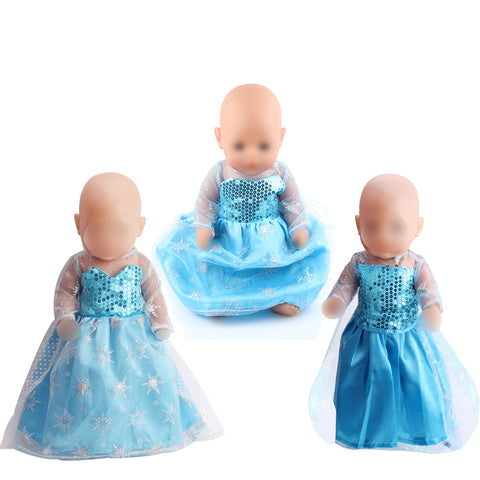 43 cm baby dolls clothes newborn Blue princess elsa gauze dress Baby toys skirt fit American 18 inch Girls doll f80