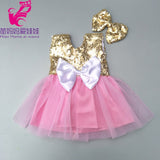 Babies new born Doll pink dress with bow for 18 inch doll sequin pink dress doll clothes