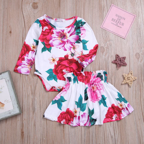 2019 Autumn Girls Princess Clothes Sets Long Sleeve Baby Infants Toddler Flora Ropmers Playsuits+High Waist Skirt 2pcs MT1697