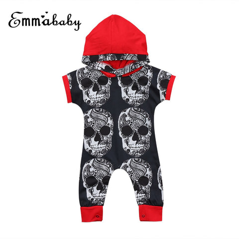 Emmababy Toddler Kids Baby Boy Halloween Hooded Ropmer Short Sleeve Pullovers Covered-Button Romper Jumpsuit Outfits Clothes