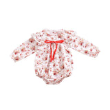 2018 New Fashion Newborn Baby Ropmer Floral Long Sleeve Baby Girl Clothes Cotton Outfits Baby Shower Rompers with Bow