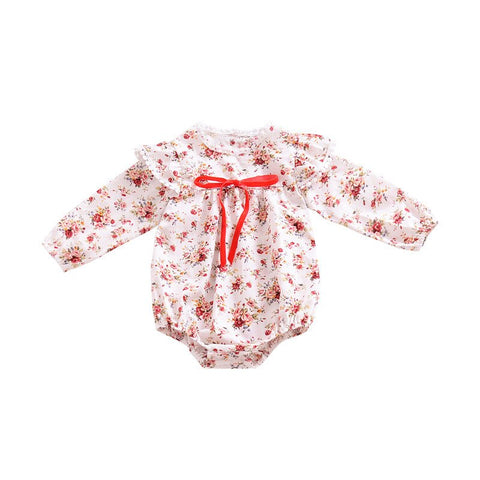 2018 New Fashion Newborn Baby Ropmer Floral Long Sleeve Baby Girl Clothes Cotton Outfits Baby Shower Rompers with Bow