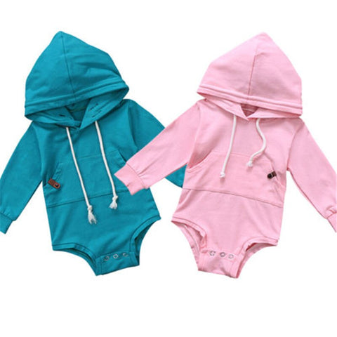 Baby Boys Girls Hoodie Bodysuit 2019 New Autumn Winter Long Sleeve Sweatshirt Sweater Hooded Plain Tops Jumpsuit Clothes