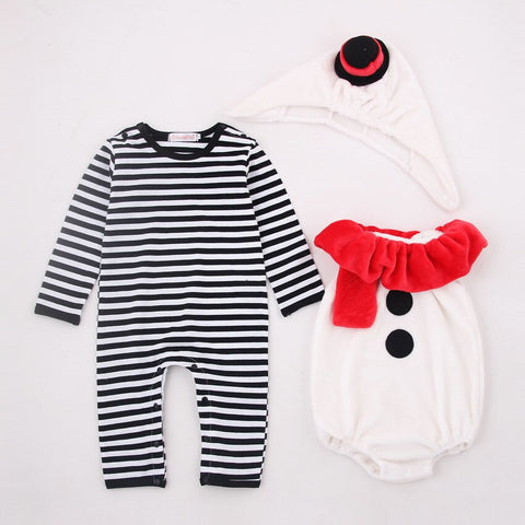 Baby Christmas Cosplay Snowman Ropmer Infant Baby Christmas Flannel Romper+Vest+Hat Sets Baby Boy Girl New Year Outfirts 6-18M