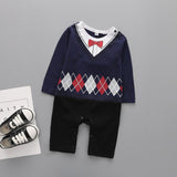 2018 New Fashion Newborn Baby Ropmer Long Sleeve Baby Boy Girl Clothes  Cotton Baby Rompers gentleman white Navy Blue