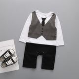 2018 New Fashion Newborn Baby Ropmer Long Sleeve Baby Boy Girl Clothes  Cotton Baby Rompers gentleman white Navy Blue