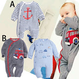 2018 New Fashion Newborn Baby Ropmer Cartoon Car Long Sleeve Baby Boy Girl Clothes Cotton Sleepwear Baby Rompers
