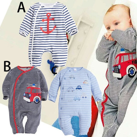 2018 New Fashion Newborn Baby Ropmer Cartoon Car Long Sleeve Baby Boy Girl Clothes Cotton Sleepwear Baby Rompers