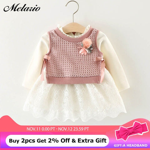 Melario Flower Baby Girls Dresses Autumn Baby Girls Clothes Casual Cartoon knit Kids Princess Dress Cotton Newborn Kids Clothing