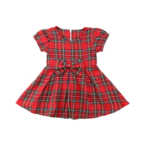 Newborn Infant Baby Girls Sweet Princess Dress Bow Red Plaid Print Knee-Length A-Line Dress Outfit Christmas Party 0-24M