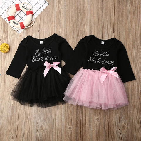 Fashion Newborn Baby Girls Princess Dress Long Sleeve Pink Black Letter Tutu A line Autumn Party Formal Dresses 0-18M