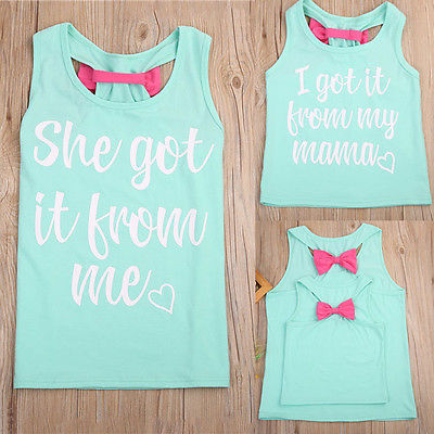 Cute Candy Color Family Mother and Daughter Kids Matching Vest Warmth Letter Tank Tee Set Sleeveless Outfit Casual T shirt