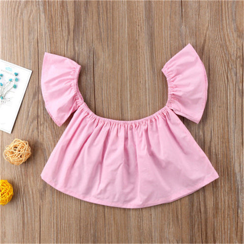 Newborn Baby Girls Princess Ruffle Off Shoulder Crop Top T-shirt Summer Sunsuit Kid Girl Summer Blouse 0-2Years