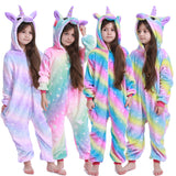 Girls Boys Winter Kigurumi Pajamas Unicorn Cartoon Anime Animal Onesies Kids Sleepwear Flannel Warm Jumpsuit Children Pajamas