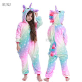 Girls Boys Winter Kigurumi Pajamas Unicorn Cartoon Anime Animal Onesies Kids Sleepwear Flannel Warm Jumpsuit Children Pajamas