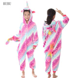 Girls Boys Winter Kigurumi Pajamas Unicorn Cartoon Anime Animal Onesies Kids Sleepwear Flannel Warm Jumpsuit Children Pajamas