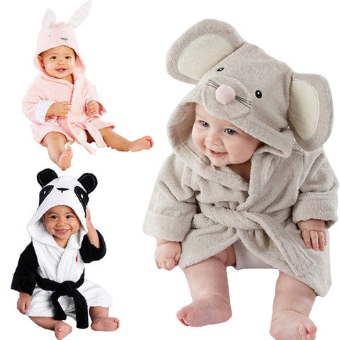 2019 Winter Warm Baby  Hooded Sleepwear Cute Cartoon Mouse/Panda/Bunny Animal Design1-5Y Infant Towel Coral Fleece Blanket Robes