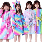 Kigurumi Unicorn Hooded Children Bathrobes Kids Star rainbow Bath Robe Animal For Boys Girls Pyjamas Nightgown Kids Sleepwear