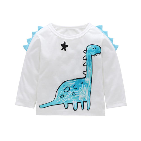 2018 Cartoon Dinosaur Printed Fins Long Sleeve Cotton Baby Clothes Boys Infant T-Shirt Top