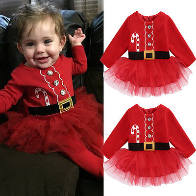 Baby Girls Dress Kids Baby Girl Fleece Tops Tulle Tutu Dress Party Christmas Clothes Outfits Costume 0-2T