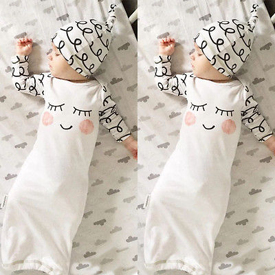 Cut Newborn Baby Clothes Sleepy Eyes+Rosy Cheeks Baby Gown Hat Infant Newborn Coming Home Sleepwear Sleeping Bags