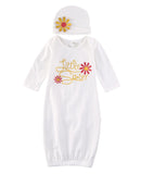 Cute Baby Girl Clothes Newborn Infant Girl Take Home Baby Gown Floral Sleepwear Costume Hat Pajama