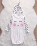 Cut Newborn Baby Clothes Sleepy Eyes+Rosy Cheeks Baby Gown Hat Infant Newborn Coming Home Sleepwear Sleeping Bags