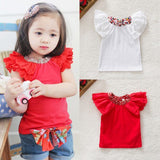 0-2Y Kids Baby Girls Clothing Floral Collar T-shirts Cute Short Sleeve Tops Blouses Shirts