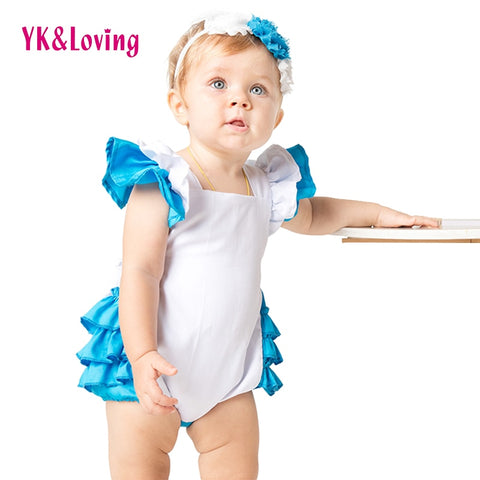 Ruffle Cotton Romper for Kid Novelty Costume Lolita Dress Maid Cosplay Clothes 2pcs Outfit Alice in Wonderland Original Design A