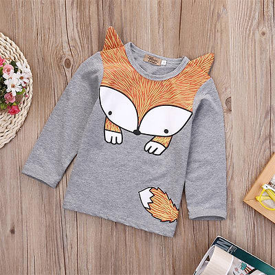 2017 Spring Autumn Cute Newborn Infant Baby Fox Print Tops Long Sleeve T Shirt