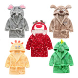 Winter Warm Flannel Children's Bathrobes Cute Cartoon Animal Cosplay Pajamas Bath Robe Sleepwear for 2-6 Years Old Baby Kids