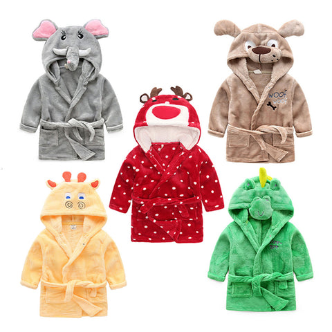 Winter Warm Flannel Children's Bathrobes Cute Cartoon Animal Cosplay Pajamas Bath Robe Sleepwear for 2-6 Years Old Baby Kids